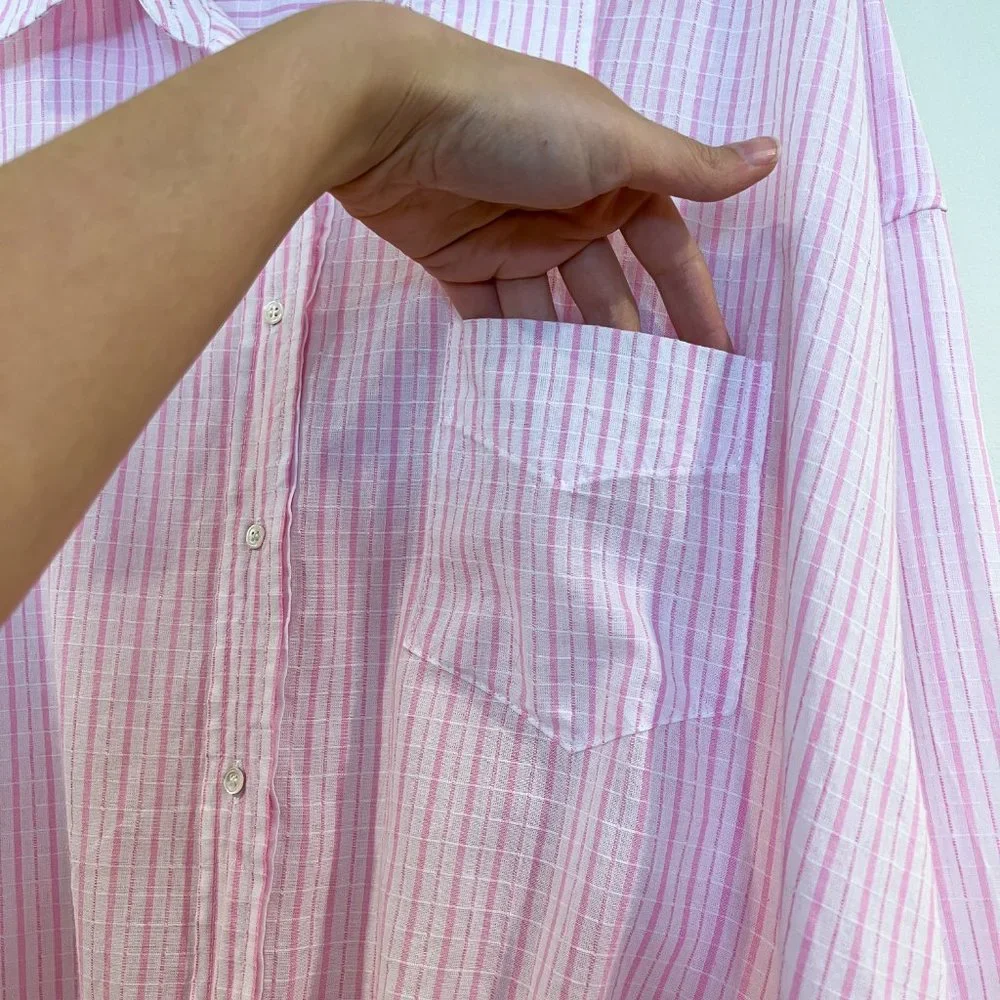 XiRENA Pink Striped Tie Front Button Down Lightweight Classic Designer Blouse XL - Picture 5 of 10
